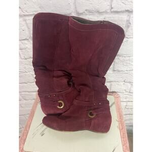 Pure Sole Burgundy Leather Suede Flat Women’s Boots